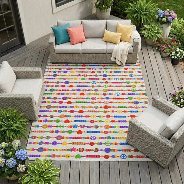 9 X 12 Geometric Polyester Area Rug Stain Resistant for Patio Porch and Living Room