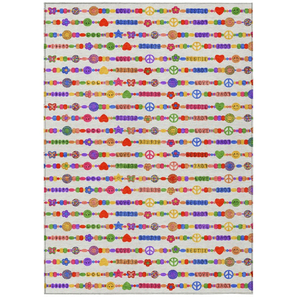 HomeRoots 10 X 14 Geometric Polyester Area Rug Washable Indoor Outdoor Stain Resistant Ivory 735418