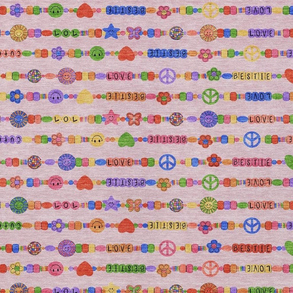 5x8 Washable Polyester Geometric Rug for Patio Porch or Living Room in Pink and Green