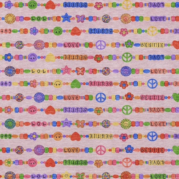 5x8 Washable Polyester Geometric Rug for Patio Porch or Living Room in Pink and Green