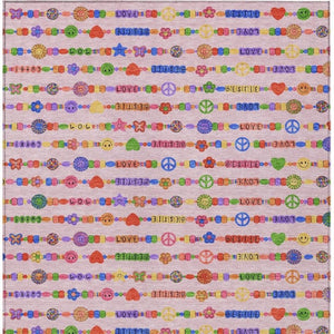 5x8 Washable Polyester Geometric Rug for Patio Porch or Living Room in Pink and Green