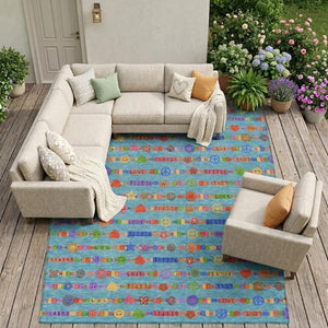 8x10 Teal Beige Geometric Polyester Area Rug Stain Resistant for Patio or Living Room