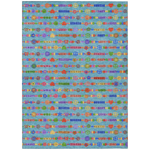 HomeRoots 8x10 Teal Beige Geometric Polyester Area Rug Stain Resistant for Patio or Living Room 735434