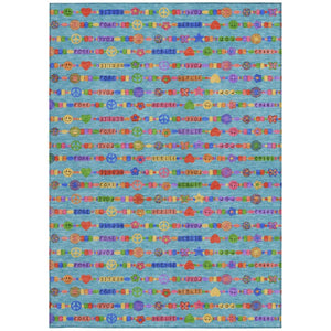 10 Ft X 14 Ft Teal Beige Geometric Polyester Washable Rug for Patio or Living Room