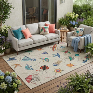 5x8 Beige Orange Geometric Polyester Rug Washable Stain Resistant for Patio or Living Room