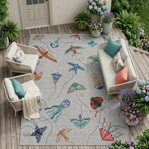 8 Ft X 10 Ft Geometric Polyester Area Rug Washable Stain Resistant Patio Decor