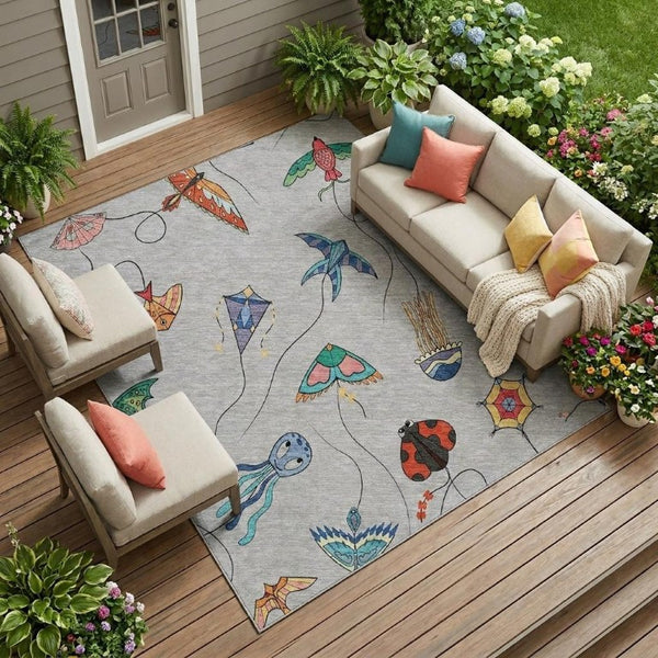 9 X 12 Geometric Polyester Area Rug in Gray and Gold for Indoor Outdoor Use
