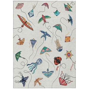 HomeRoots 5 X 8 Geometric Ivory Gray Polyester Area Rug Washable for Patio or Living Room 735456