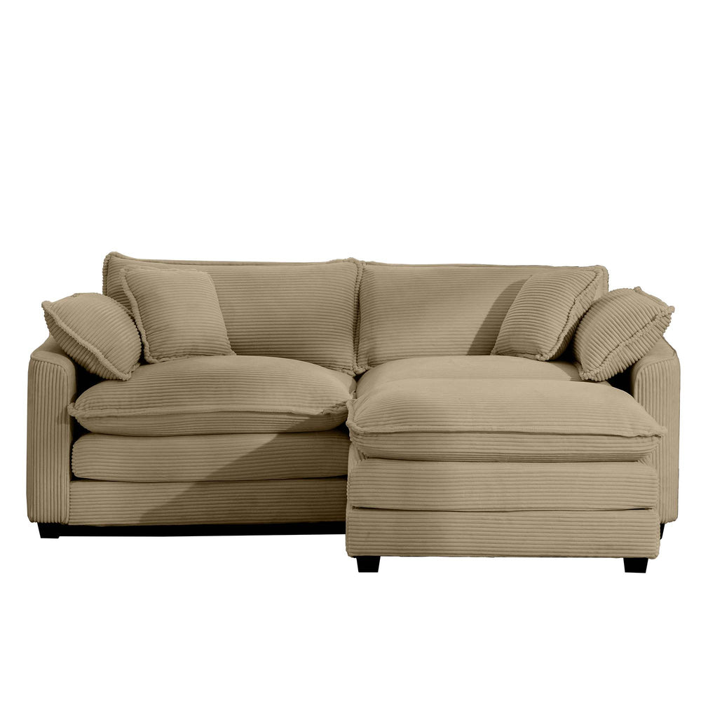 English Elm Corduroy L-Shaped Two-Seater Sofa With Ottoman - Stylish Tan Design For Small Spaces & Modern Comfort W714S00790