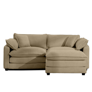 English Elm Corduroy L-Shaped Two-Seater Sofa With Ottoman - Stylish Tan Design For Small Spaces & Modern Comfort W714S00790