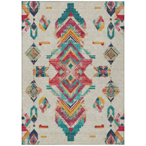 HomeRoots 5 X 8 Beige Ivory Tribal Polyester Area Rug Washable Stain Resistant Indoor Outdoor 735479