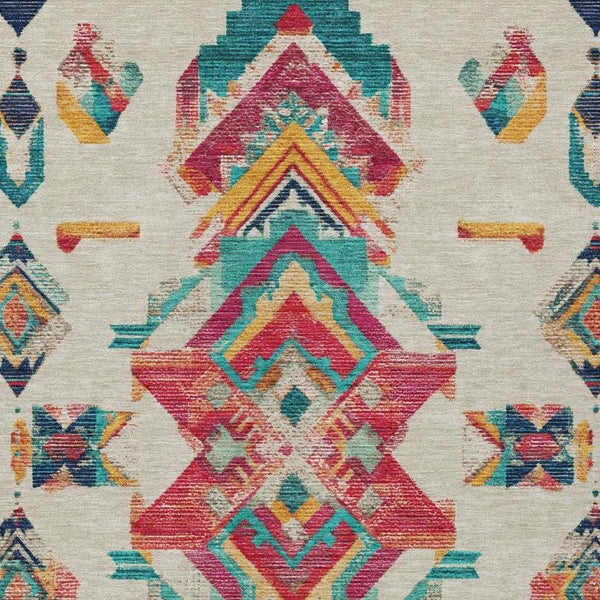 5 X 8 Beige Ivory Tribal Polyester Area Rug Washable Stain Resistant Indoor Outdoor