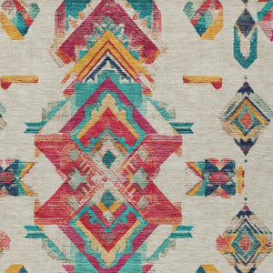 5 X 8 Beige Ivory Tribal Polyester Area Rug Washable Stain Resistant Indoor Outdoor