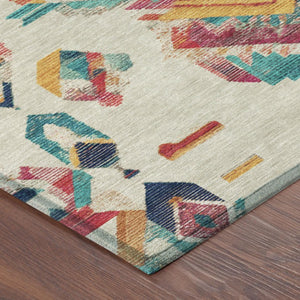 8 Ft Round Tribal Geometric Polyester Area Rug for Indoor Outdoor High Traffic Spaces