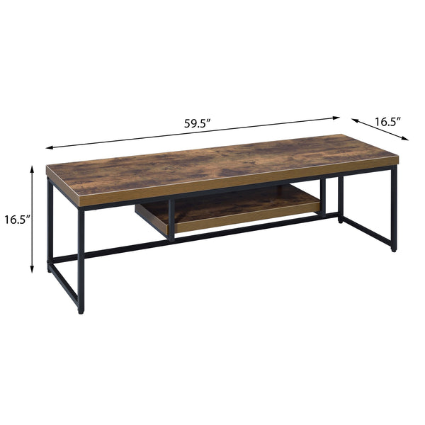 English Elm Weathered Oak 60" TV Stand with Open Shelf, Industrial Rustic Distressed Design in Black Oak Finish B062P182851