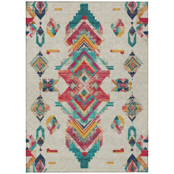 HomeRoots 10 X 14 Tribal Beige Ivory Polyester Area Rug Washable for Indoor Outdoor Use 735483
