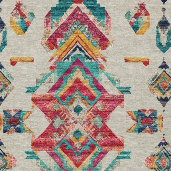 10 X 14 Tribal Beige Ivory Polyester Area Rug Washable for Indoor Outdoor Use