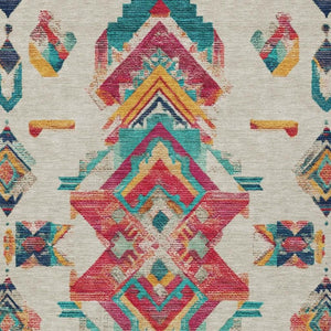 10 X 14 Tribal Beige Ivory Polyester Area Rug Washable for Indoor Outdoor Use