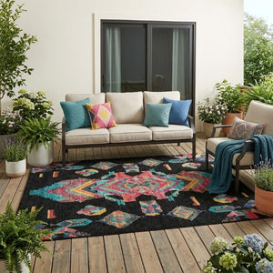 5x8 Tribal Patterned Polyester Area Rug Stain Resistant for Indoor Outdoor Use