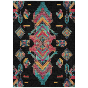 HomeRoots 5x8 Tribal Patterned Polyester Area Rug Stain Resistant for Indoor Outdoor Use 735485