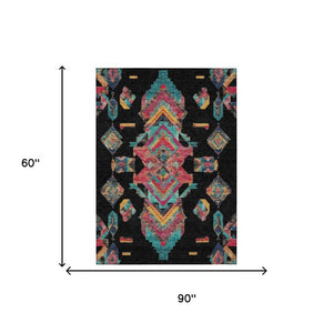 5x8 Tribal Patterned Polyester Area Rug Stain Resistant for Indoor Outdoor Use