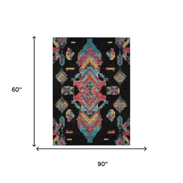 5x8 Tribal Patterned Polyester Area Rug Stain Resistant for Indoor Outdoor Use