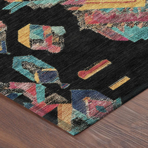 8 Foot Round Tribal Geometric Polyester Rug Washable Indoor Outdoor Patio Use