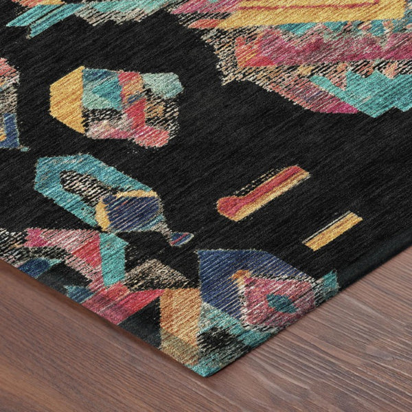8 Foot Round Tribal Geometric Polyester Rug Washable Indoor Outdoor Patio Use