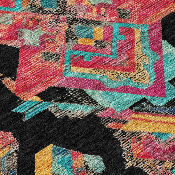 8 Foot Round Tribal Geometric Polyester Rug Washable Indoor Outdoor Patio Use