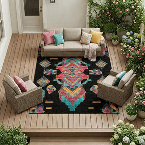 8 X 10 Tribal Geometric Polyester Area Rug Stain Resistant for Patio or Living Room