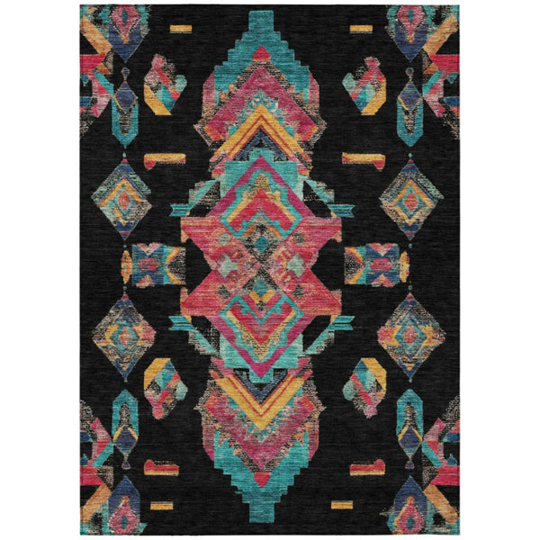 HomeRoots 8 X 10 Tribal Geometric Polyester Area Rug Stain Resistant for Patio or Living Room 735487