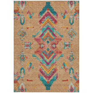 5x8 Copper Ivory Tribal Polyester Area Rug Stain Resistant for Indoor Outdoor Use