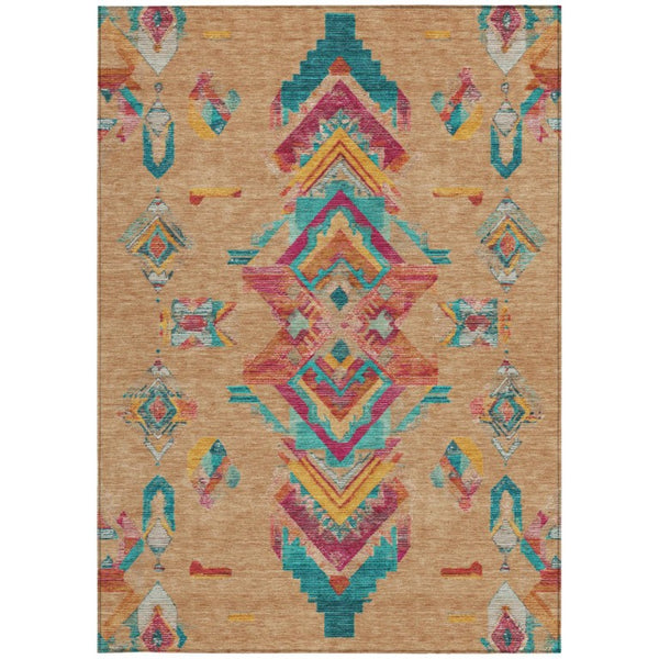 5x8 Copper Ivory Tribal Polyester Area Rug Stain Resistant for Indoor Outdoor Use