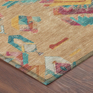 5x8 Copper Ivory Tribal Polyester Area Rug Stain Resistant for Indoor Outdoor Use