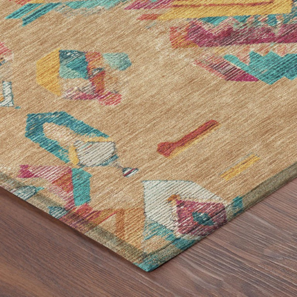5x8 Copper Ivory Tribal Polyester Area Rug Stain Resistant for Indoor Outdoor Use