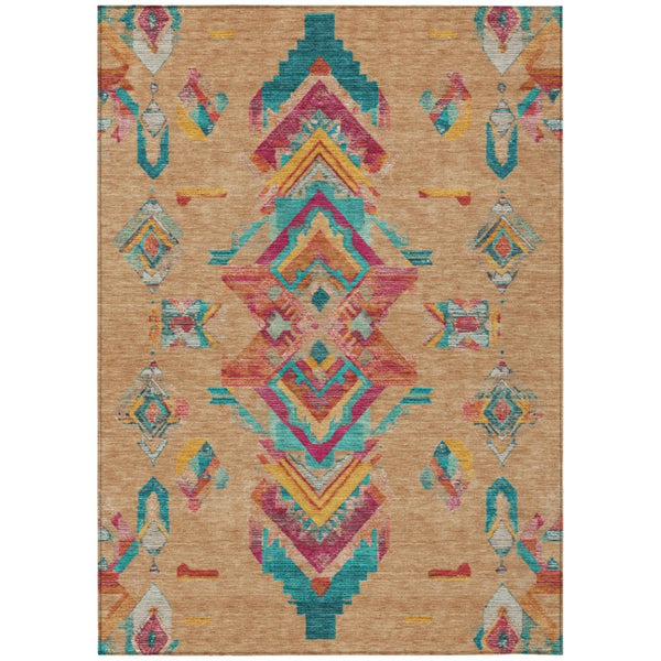 HomeRoots 9 X 12 Tribal Polyester Indoor Outdoor Rug Washable Stain Resistant Patio Accent 735494