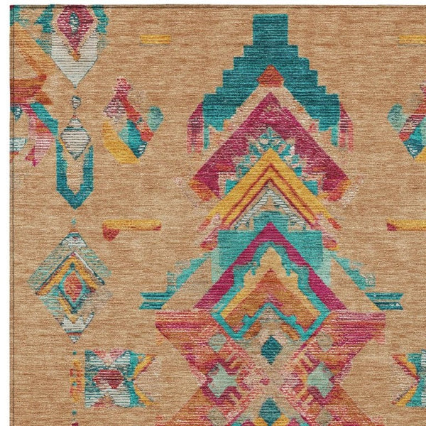 9 X 12 Tribal Polyester Indoor Outdoor Rug Washable Stain Resistant Patio Accent