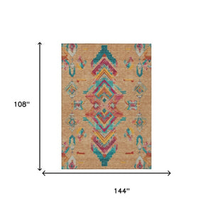 9 X 12 Tribal Polyester Indoor Outdoor Rug Washable Stain Resistant Patio Accent