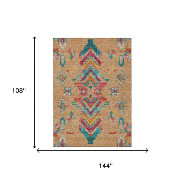 9 X 12 Tribal Polyester Indoor Outdoor Rug Washable Stain Resistant Patio Accent