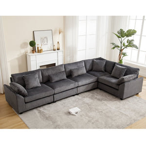 English Elm Oversized Modular Sectional Sofa Set - Corduroy Deep Seat Comfort For 5 W2325S00018-GIGA