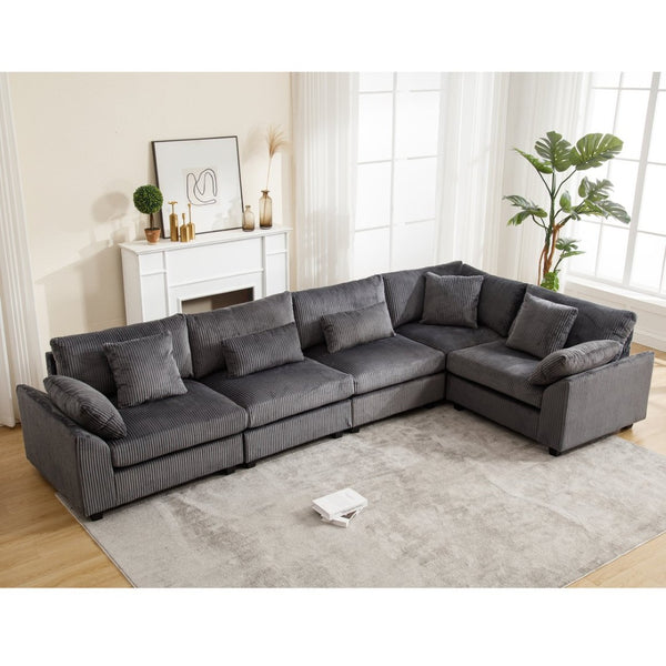 English Elm Oversized Modular Sectional Sofa Set - Corduroy Deep Seat Comfort For 5 W2325S00018-GIGA