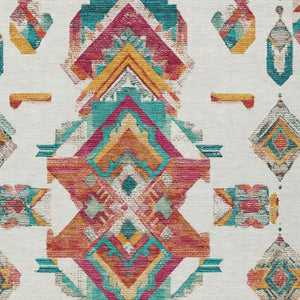 5x8 Ivory Coral Tribal Polyester Area Rug Stain Resistant for Patio and Living Room