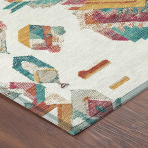 5x8 Ivory Coral Tribal Polyester Area Rug Stain Resistant for Patio and Living Room