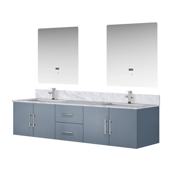 English Elm Dark Grey Double Bath Vanity 80 in W x 22 in D with Carrara Marble Top, Chrome Faucet, LED Mirrors B2731S01048