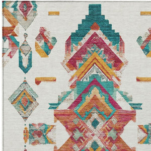 9 X 12 Tribal Pattern Washable Polyester Area Rug for Indoor Outdoor Living Spaces
