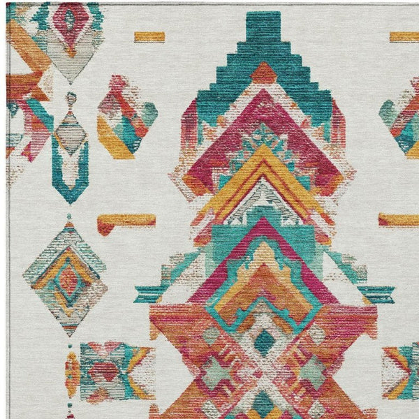 9 X 12 Tribal Pattern Washable Polyester Area Rug for Indoor Outdoor Living Spaces