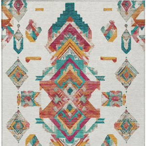 9 X 12 Tribal Pattern Washable Polyester Area Rug for Indoor Outdoor Living Spaces