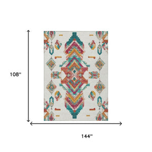 9 X 12 Tribal Pattern Washable Polyester Area Rug for Indoor Outdoor Living Spaces