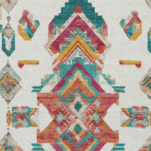 10 X 14 Ivory Coral Tribal Polyester Area Rug Stain Resistant for Patio or Living Room