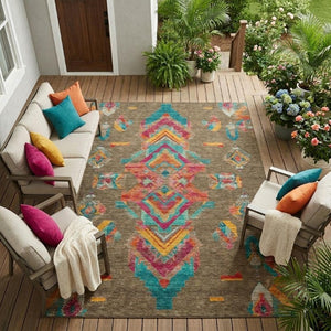 8 X 10 Tribal Polyester Area Rug Stain Resistant for Indoor Outdoor Living Spaces